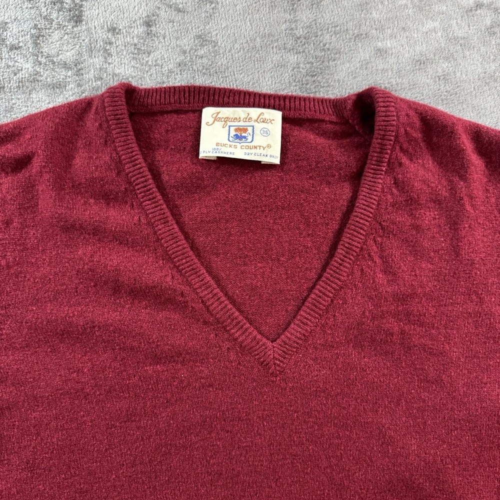 Vintage Jacques de Loux 100% Cashmere Sweater Red V Neck NWT Womens L Mens S USA - Picture 2 of 16